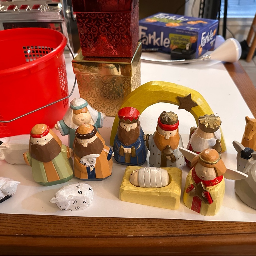 Colorful Nativity Scene Wooden Figurines